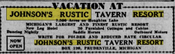 Johnsons Rustic Dance Palace (Johnsons Rustic Resort, Krauses Hotel) - June 1934 Ad
